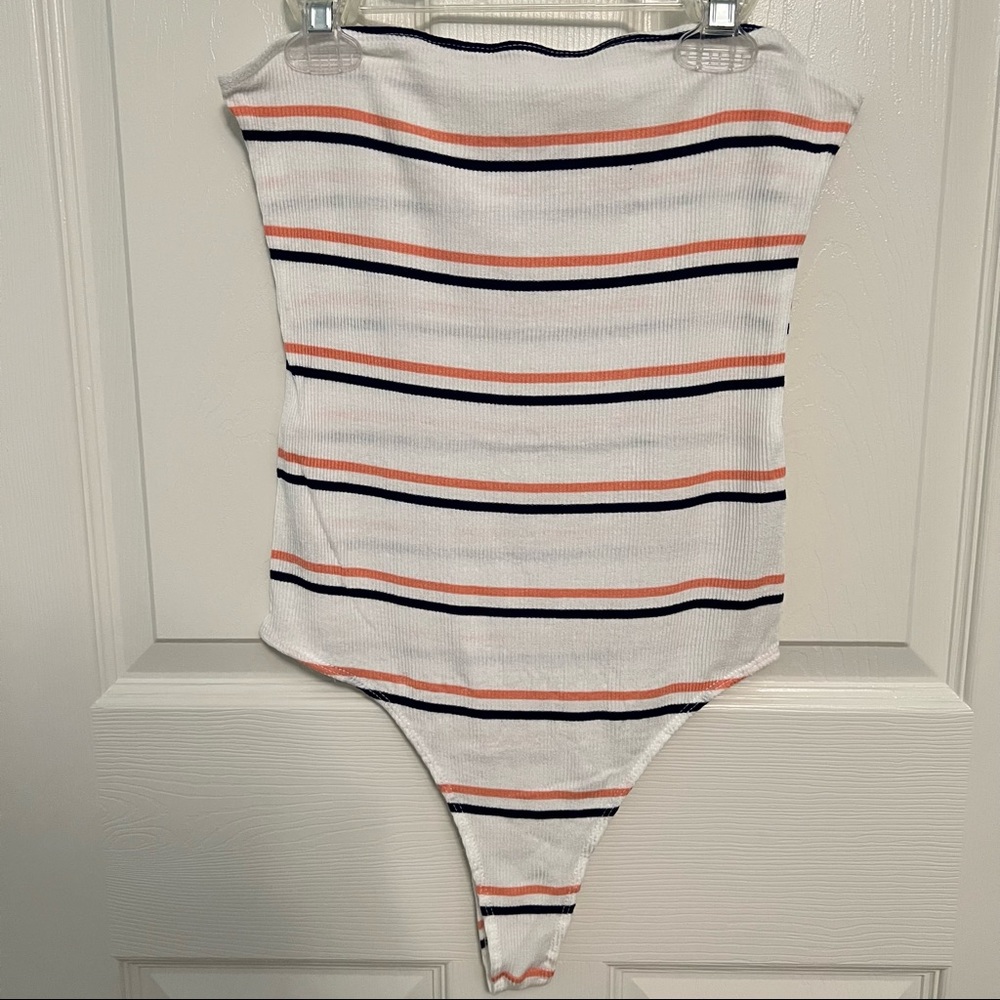 Pacsun white coral and navy striped ribbed tube bodysuit